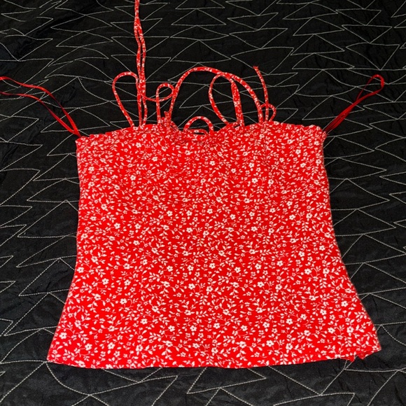 New NWT Zaba XS red and white floral tank shirt women’s - Picture 1 of 3